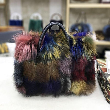 Elegant Silver Fox Fur and Cowhide Tote Bag - A Stylish Statement for Fashion-Forward Women