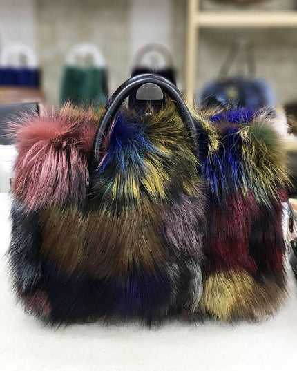 Elegant Silver Fox Fur and Cowhide Tote Bag - A Stylish Statement for Fashion-Forward Women