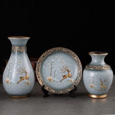 European Elegance: Set of 3 Ceramic Vases with Intriguing 3D Design
