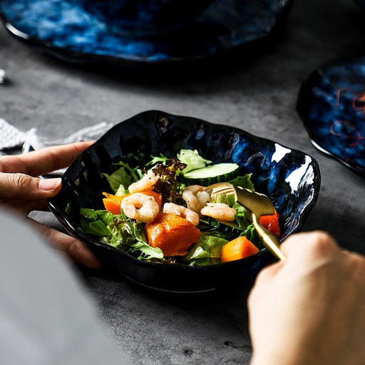 Blue Ceramic Rice Bowl Salad Fish Plate European Dinner Plates Creative Irregular Dishes Home Kitchen Tableware Set Dinnerware-Kitchen & Dining›Tabletop›Dinnerware & Serveware›Dinnerware›Plates›Appetizer Plates-Très Elite-6 inch-Très Elite