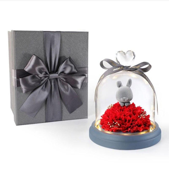 Valentine's Day Gift - Everlasting Flowers Dried Flower Eternal Rose in Glass Dome with LED