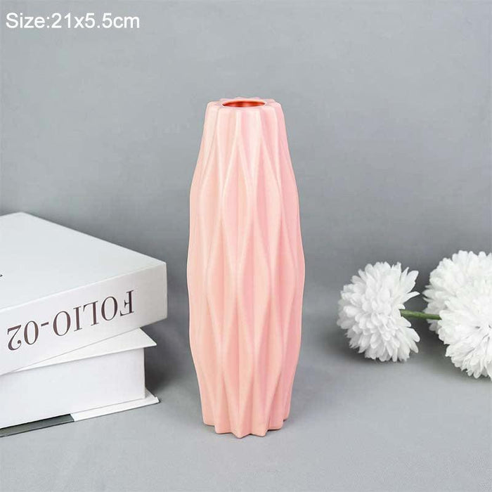 Nordic Inspired White and Pink Plastic Vase Duo - Chic Home Decor Accent