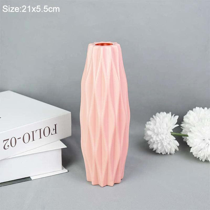 Scandinavian-Inspired White and Pink Plastic Vase Set - Elegant Home Decor Piece