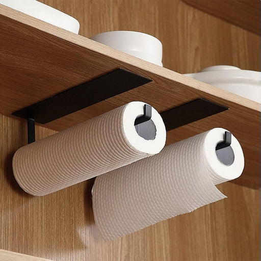 Kitchen Self-Adhesive Roll Rack Paper Towel Holder Tissue Hanger Rack Nail-Free Cabinet Shelf Sundries Accessories-0-Très Elite-black-Très Elite