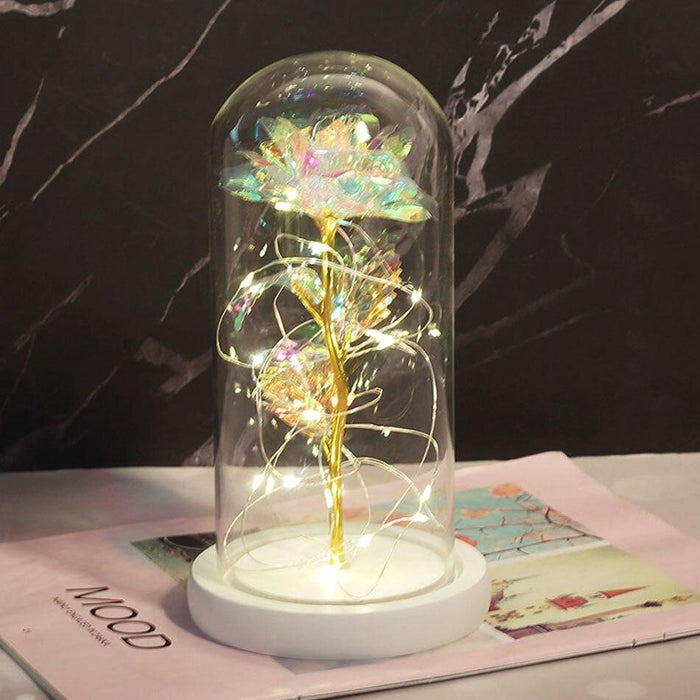 Enchanting Rose Glass Dome with Magical LED Lighting for Timeless Elegance