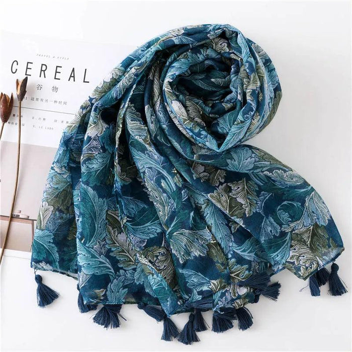 Luxurious Blue Porcelain Cashmere Blend Shawl - The Perfect Accessory for Any Occasion