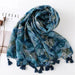 Blue Porcelain Print Cashmere Blend Shawl Wrap - Stylish Versatility for Every Event