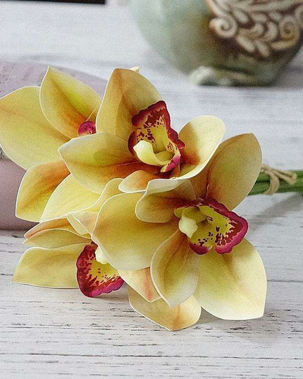 Luxurious White Orchid Silk Flower Arrangement - 4-Piece Set for Exquisite Home Styling