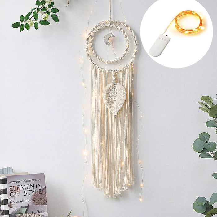 Celestial Moon Macrame Dream Catcher - Handcrafted Boho Home Decor