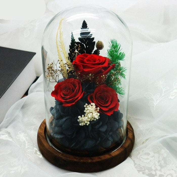 Natural Eternal Rose In Glass Dome On Wooden Base: A Timeless Symbol of Luxury