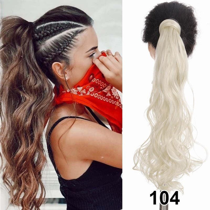 24-Inch Synthetic Straight Hair Ponytail Extension Clip with Magic Sticker Attachment