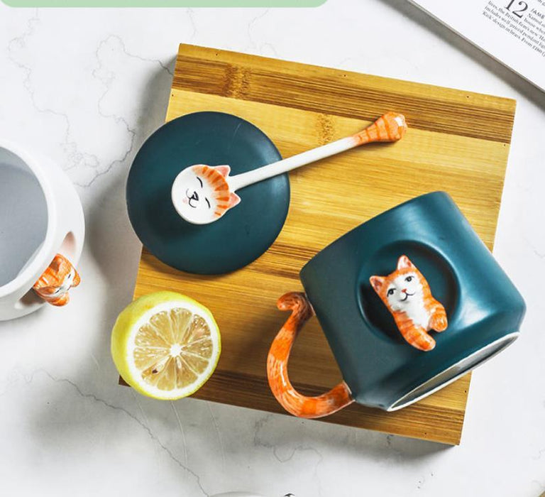Elegant Shiba Inu Akita Dog Ceramic Mug and Spoon Set - 420ml Capacity for Stylish Sipping