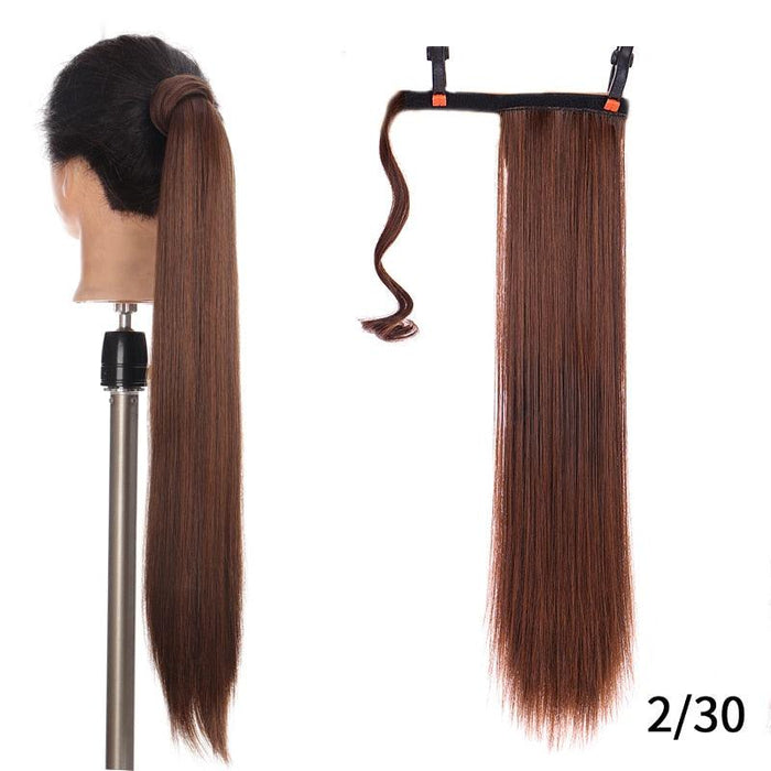 24-Inch Synthetic Straight Hair Ponytail Extension Clip with Magic Sticker Attachment