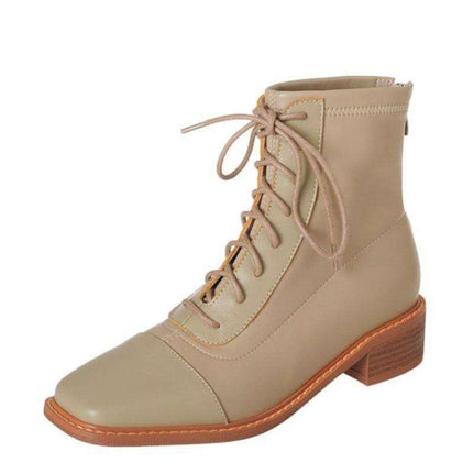 Chic Lace-Up Leather Winter Boots with Chunky Heels for Women