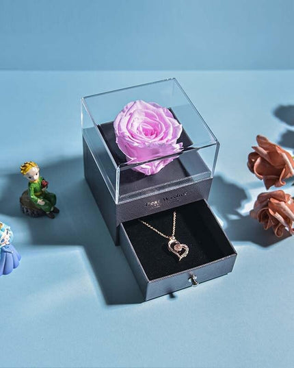 Timeless Elegance: Preserved Rose Jewelry Box Gift Set with Complimentary Necklace