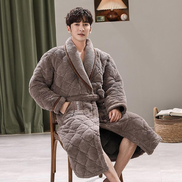 Luxurious Men's Coral Fleece Quilted Winter Robe