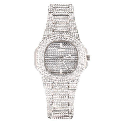 Faux Diamond Elegance Stainless Steel Timepiece