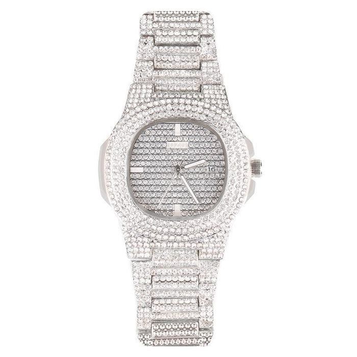 Luxurious Stainless Steel Faux Diamond Quartz Watch