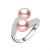 Elegant Double Pearl and Zircon Sterling Silver Ring - Luxurious Elegance