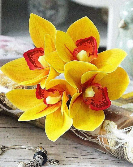 Luxurious White Orchid Silk Flower Arrangement - 4-Piece Set for Exquisite Home Styling