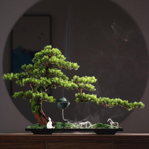 Serene Cascade Zen Garden Incense Fountain with Faux Vines
