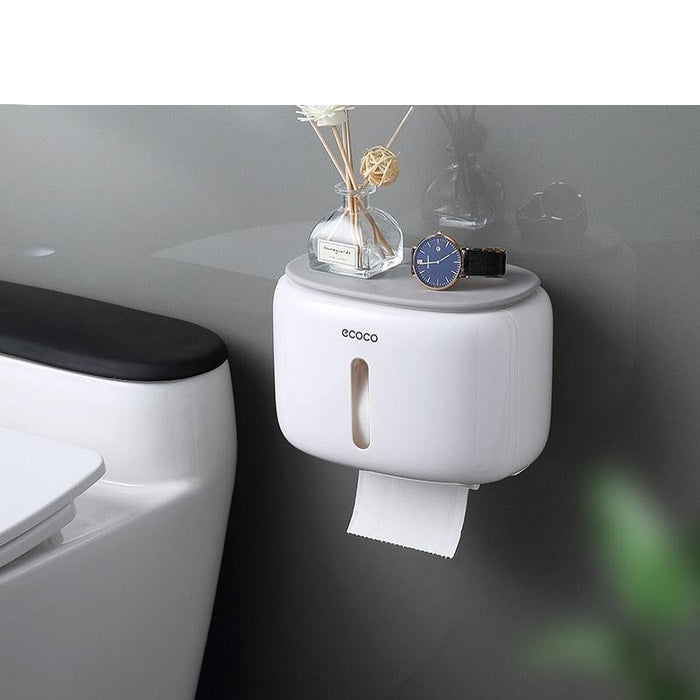 Toilet Paper Holder Shelf with Wall Mount Storage for Bathroom Essentials