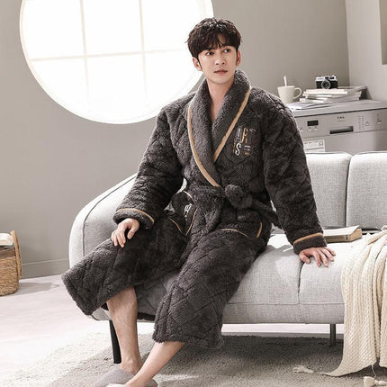 Men's Quilted Coral Fleece Winter Robe - Ultimate Luxury and Warmth