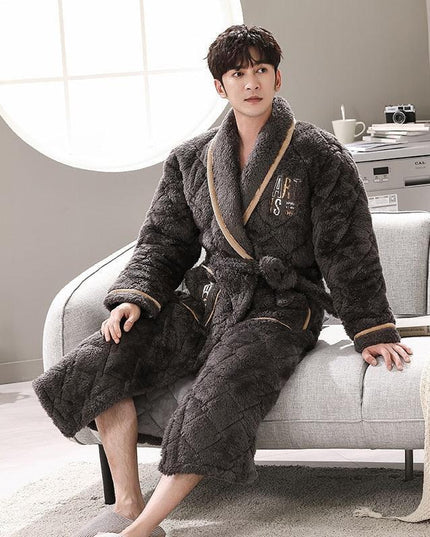 Men's Quilted Coral Fleece Winter Robe - Ultimate Luxury and Warmth
