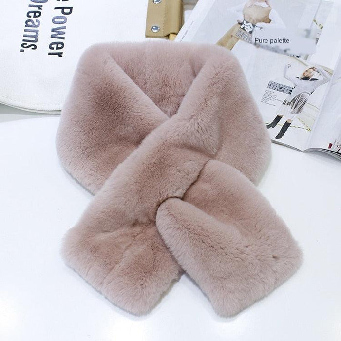 Luxurious Korean Style Rex Rabbit Fur and Leather Winter Scarf