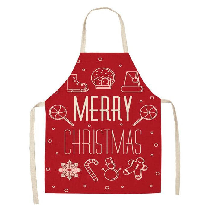 Linen Merry Christmas Apron - Festive Home Kitchen Decor