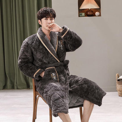 Men's Quilted Coral Fleece Winter Robe - Ultimate Luxury and Warmth