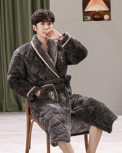 Men's Quilted Coral Fleece Winter Robe - Ultimate Luxury and Warmth