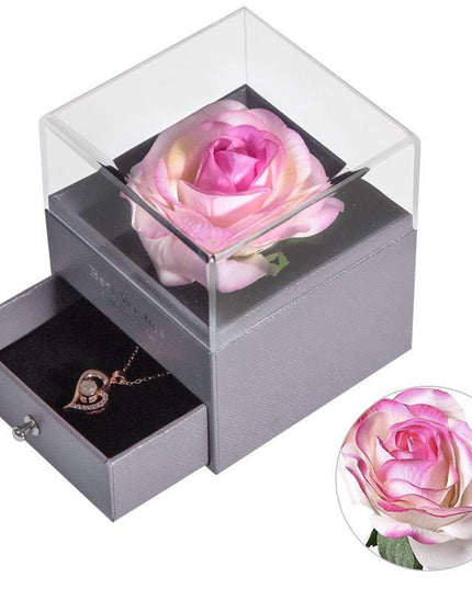 Timeless Elegance: Preserved Rose Jewelry Box Gift Set with Complimentary Necklace