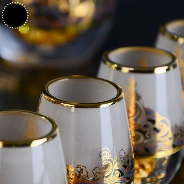 Elegant Gilded Glass Wine Set with Mixer for Sophisticated Sips