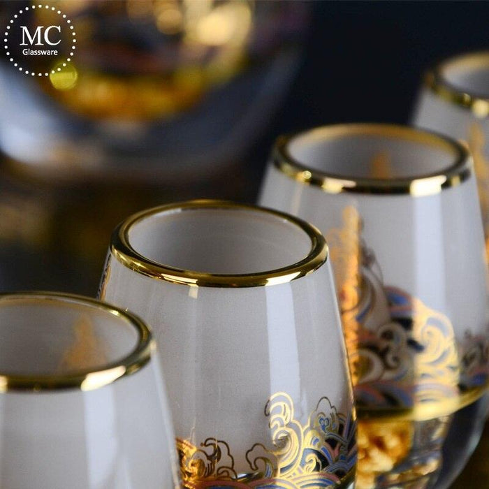 Palatial Golden Foil Wine Set - Opulent Asian-Inspired Collection
