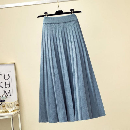 Women's Chic High Waist Pleated Knit Midi Skirt