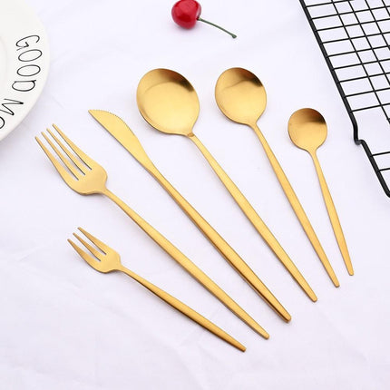Elegant Matte Black and Gold 36-Piece Stainless Steel Cutlery Collection