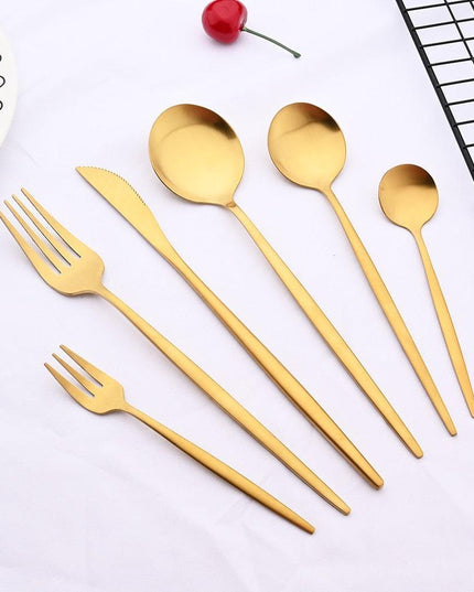 Elegant Matte Black and Gold 36-Piece Stainless Steel Cutlery Collection