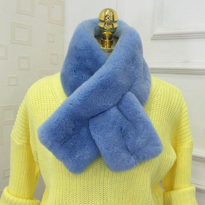 Luxurious Rex Rabbit Fur Scarf: Korean Style Winter Warmth | Genuine Leather | Double-Sided