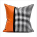 Luxurious Botanical Grid Cushion Cover: Elegant Black & White Design with Orange Accent