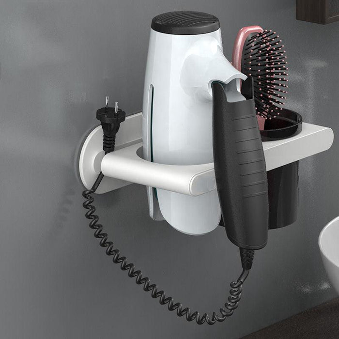 Wall-Mounted Hair Dryer Storage Shelf with No-Drill Installation
