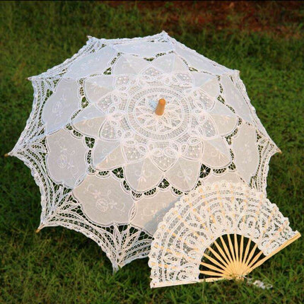 Victorian Elegance Lace Parasol and Fan Ensemble: Handcrafted Timeless Beauty