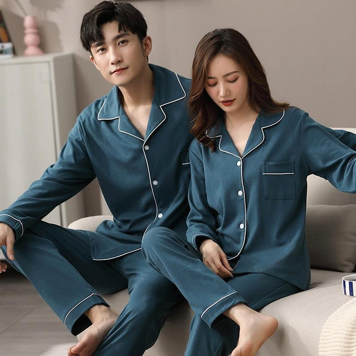 Winter Romance Cozy Cotton Pajama Set - Luxurious Sleepwear for Couples
