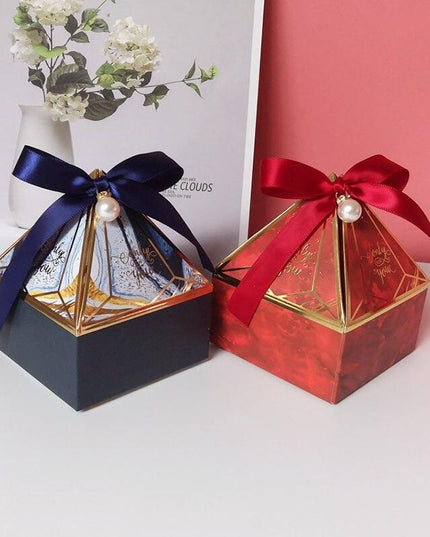 Chic Gemstone Gift Box Set with Decorative Ribbon and Pearl Accents - Ideal for Celebrations