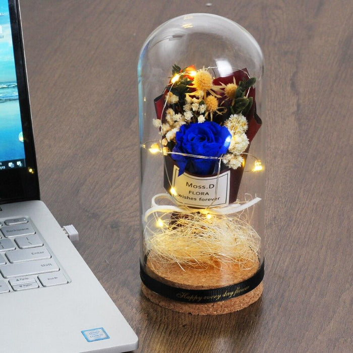 Timeless Elegance: Preserved Rose in Glass Dome on Wooden Stand