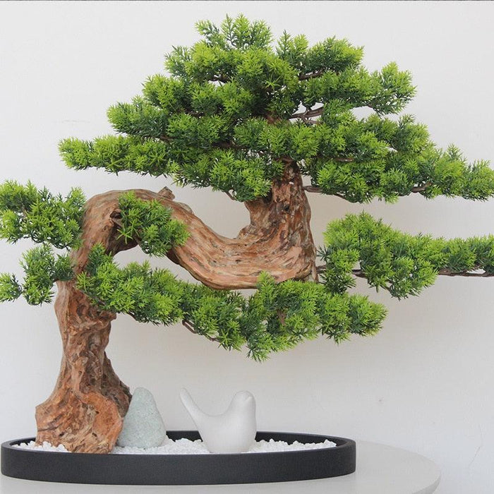Elegant Nature-Inspired Bonsai Plant Set with Stylish Stone Base for Home Aesthetics