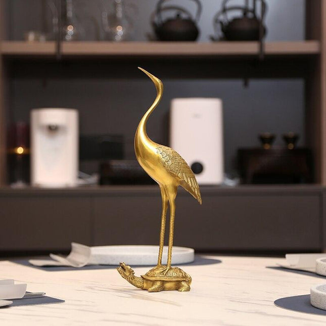 Brass Dragon Turtle and Crane Figurine: A Symbol of Longevity for Home Decor and Gifting