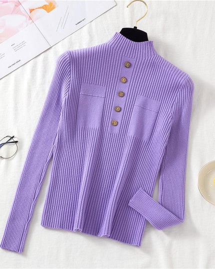 Autumn Elegance: Women's Knit Sweater with Stylish Button Design