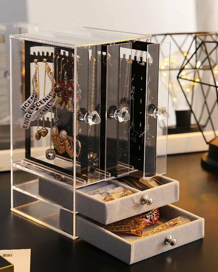 Jewelry Display Case with Adjustable Panels and Dust-Proof Protection