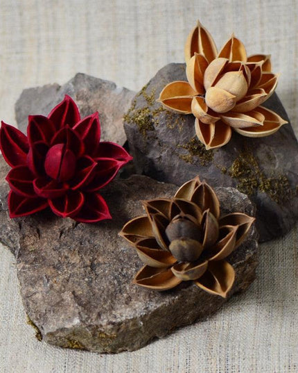 Luxurious Burgundy Dried Lotus Flower Head Set - 5 Exquisite Pieces for Home and Event Decor